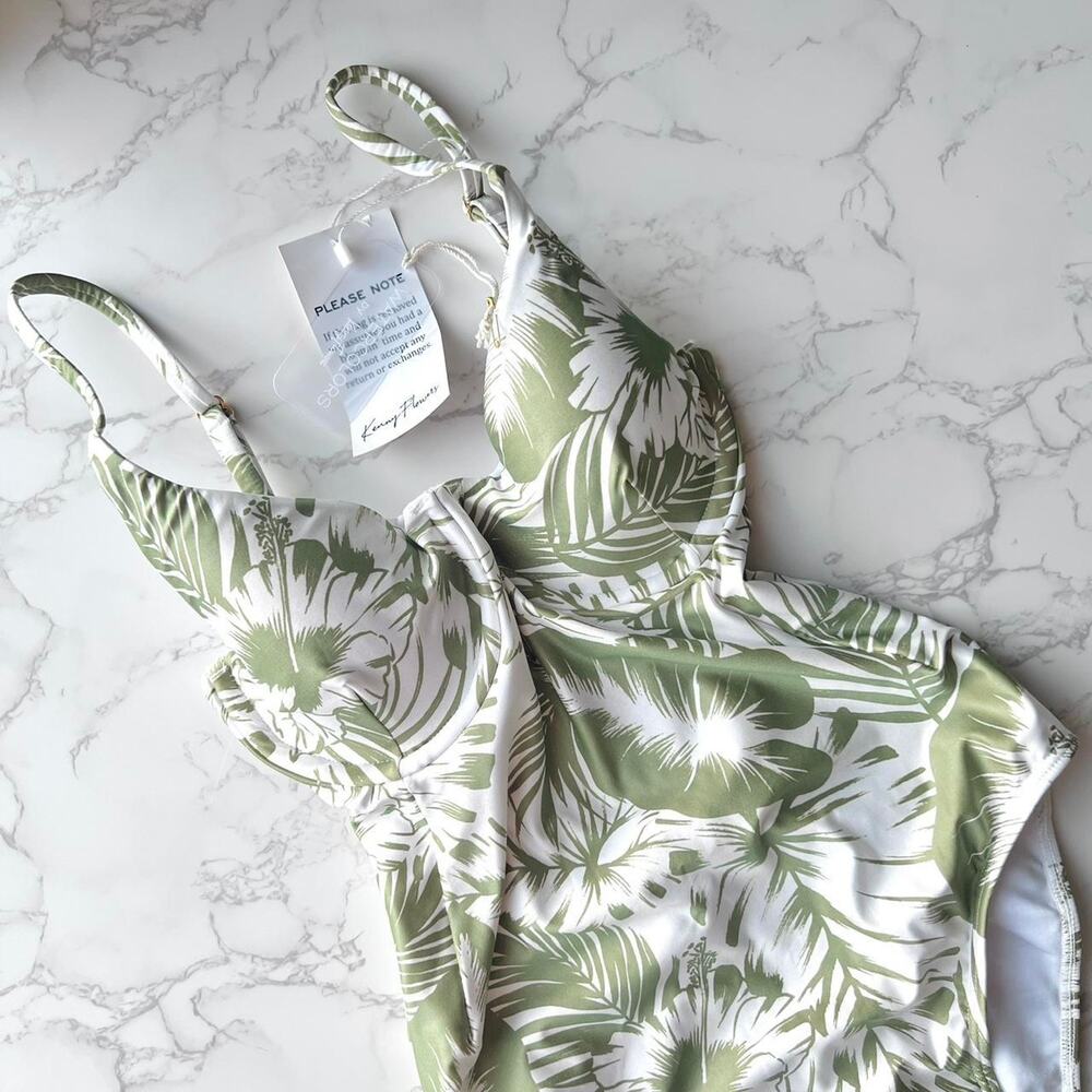 Watercolors by Kenny Flowers One Piece Swimsuit Palm Print Strappy NWT MSRP $158